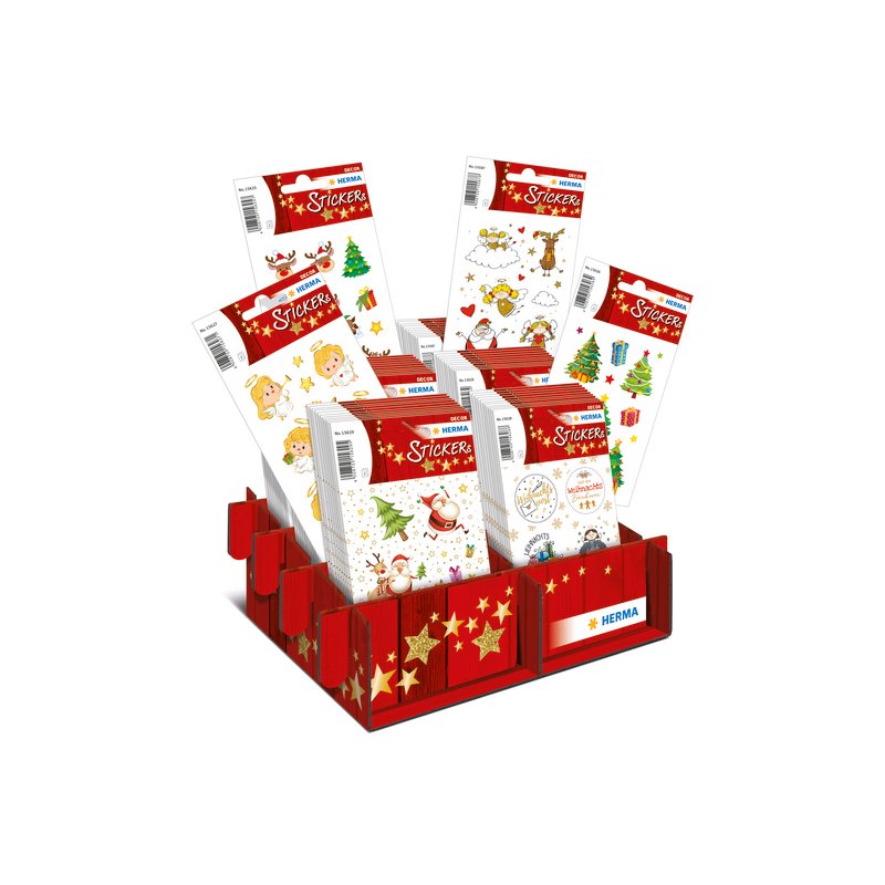 HERMA kerstdecoratie stickers Glinsterende Kersttijd, papier met glitter, 60 pakken