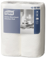 Tork keukenpapier, extra absorberend, drieveldig, wit, 4 rollen