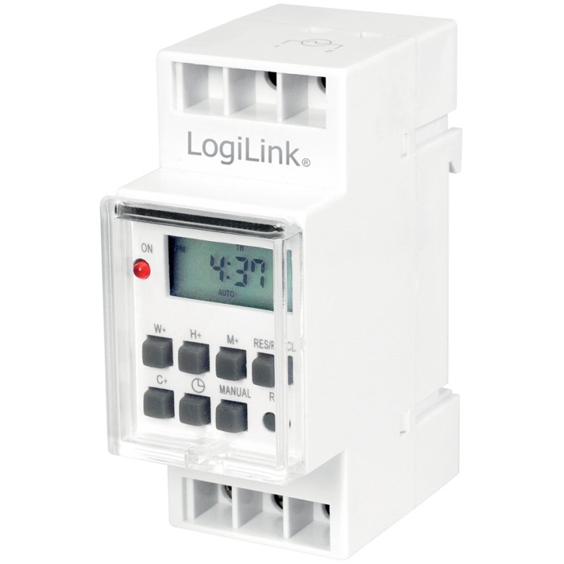 LogiLink minuteur programmable rail DIN, blanc, écran LCD, 16A