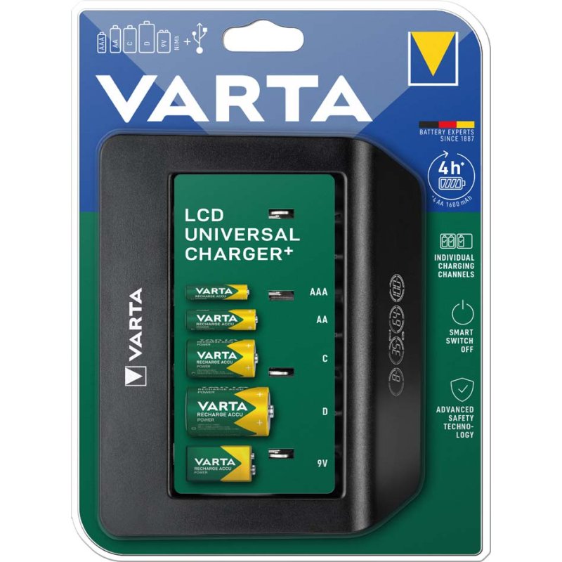 VARTA batterijlader LCD Universal Charger+, zwart, USB-C kabel