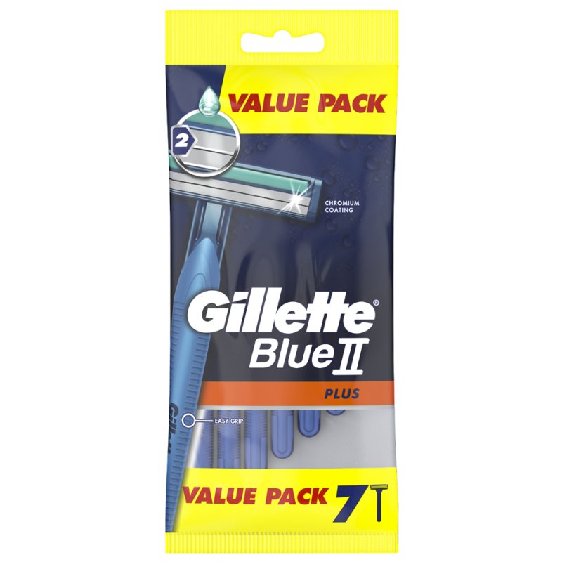 Gillette Blue II Plus wegwerpscheermesjes, chroomcoating, 2 messen, 6 stuks