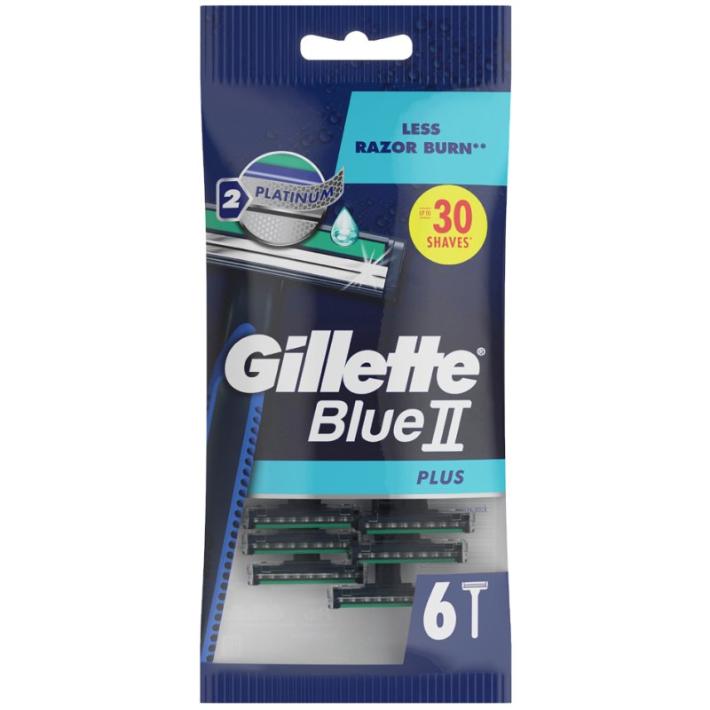 Gillette Blue II Plus wegwerpscheermesjes, chroomcoating, 2 messen, 6 stuks