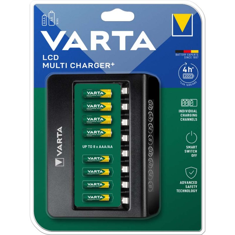 VARTA LCD Multi lader, 8x AA/AAA, LCD-scherm, USB-C