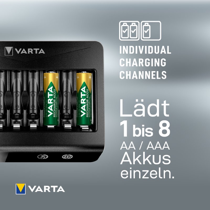 VARTA LCD Multi lader, 8x AA/AAA, LCD-scherm, USB-C