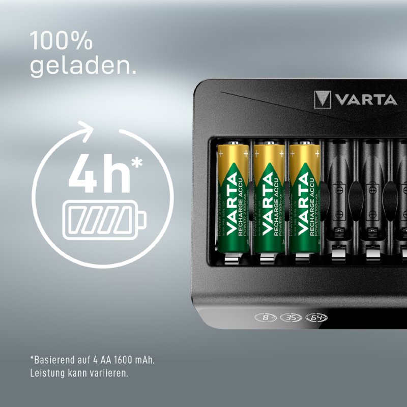 VARTA LCD Multi lader, 8x AA/AAA, LCD-scherm, USB-C