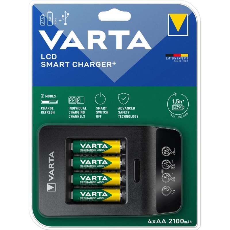 VARTA LCD Smart oplader+, 4x AA batterijen, LCD-display