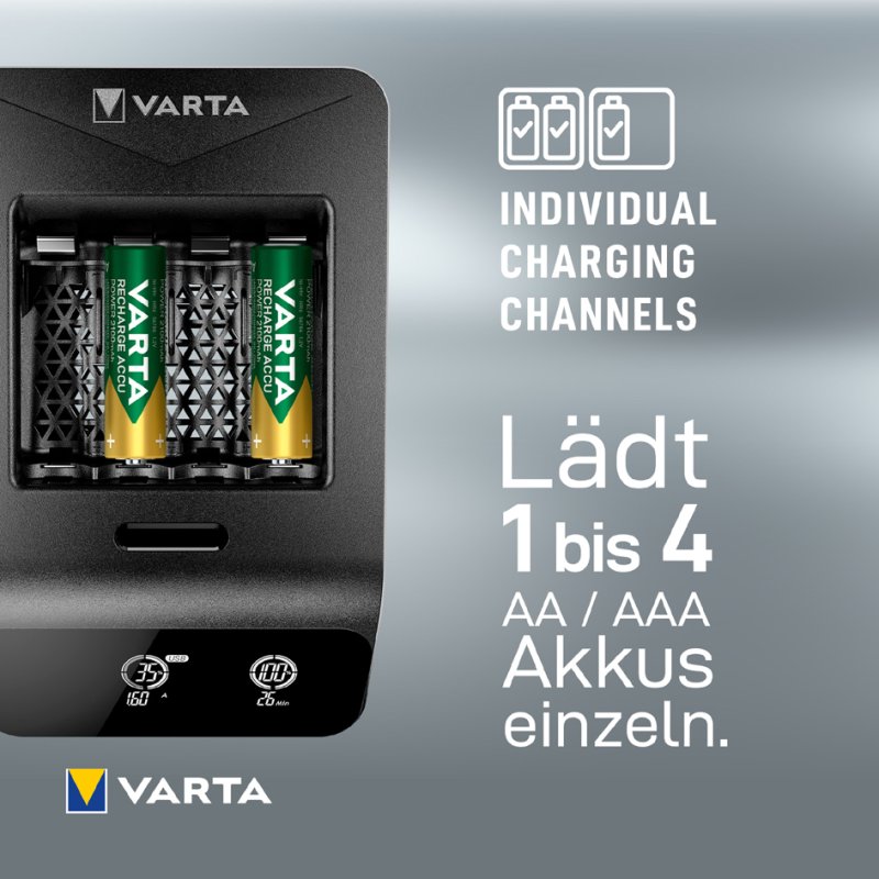 VARTA LCD Smart oplader+, 4x AA batterijen, LCD-display