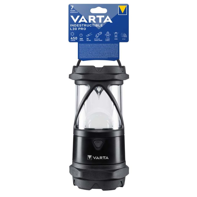 VARTA campinglamp Indestructible L30 Pro, zwart, 450 lumen, 20 m bereik