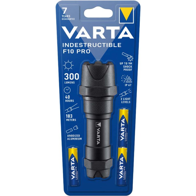 VARTA zaklamp Indestructible F10 Pro, 300 lumen, 183 m reikwijdte, inclusief 3 AAA batterijen