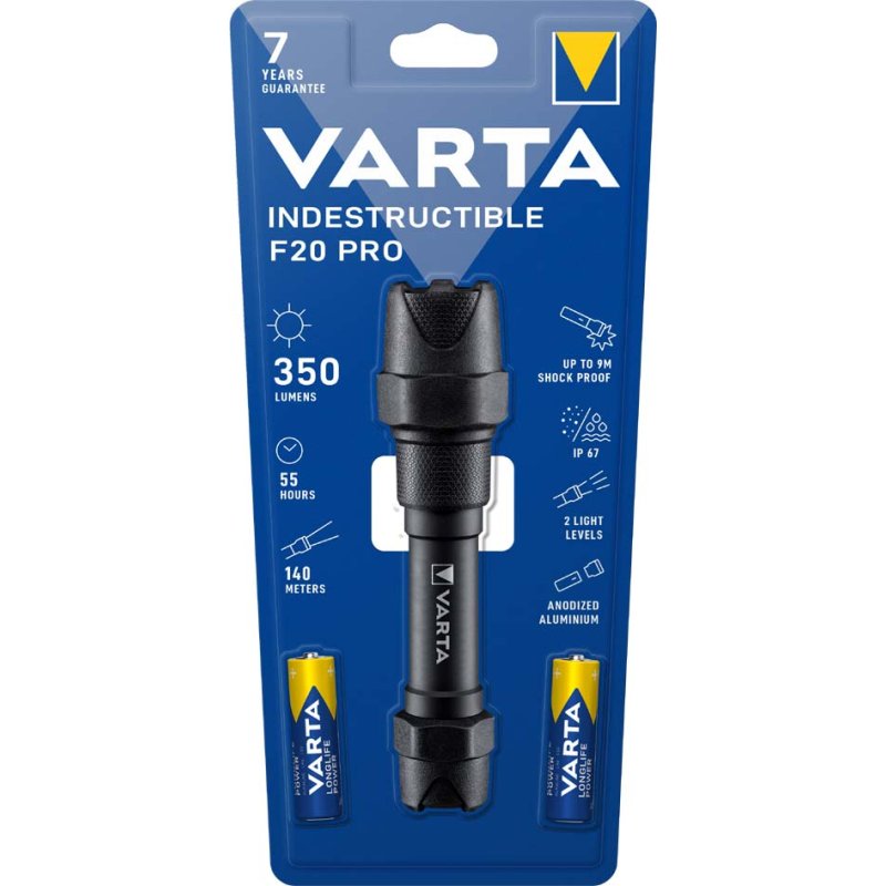 VARTA zaklamp Indestructible F20 Pro, 350 lumen, inclusief 2x AA batterijen