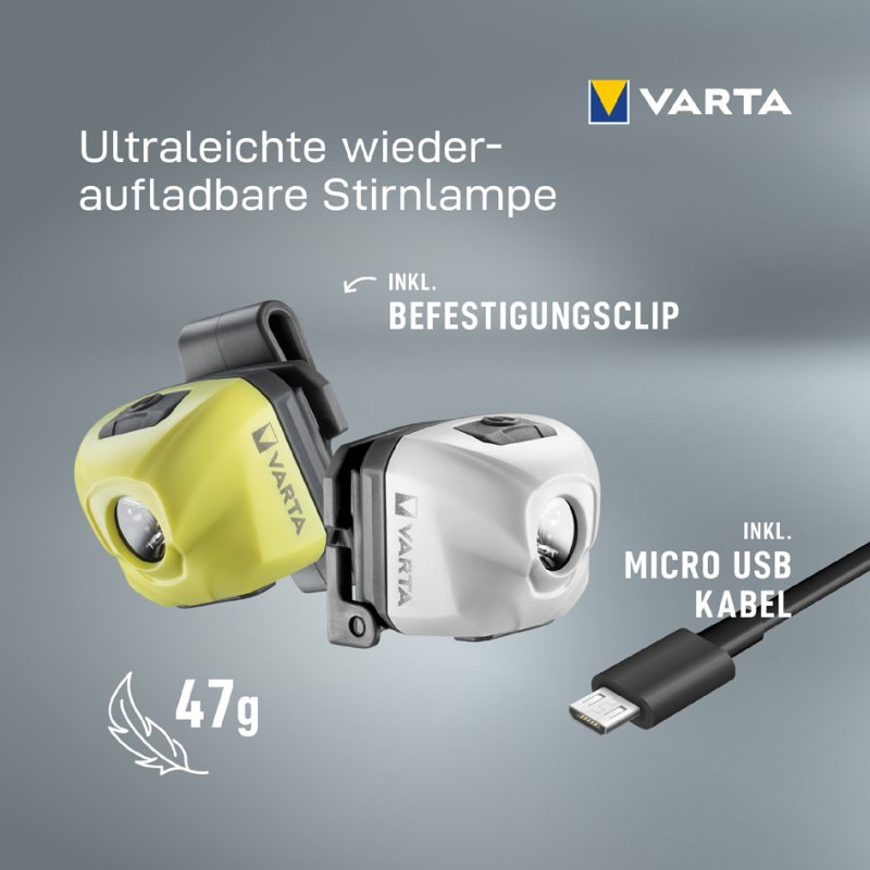 VARTA hoofdlamp Outdoor Sports Ultralight H30R, wit, oplaadbaar, 300 lumen