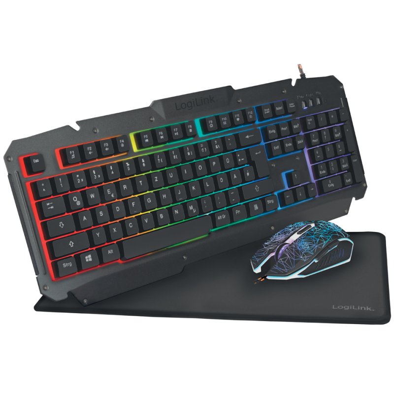 LogiLink gaming-set toetsenbord muis muismat, RGB-verlichting, zwart