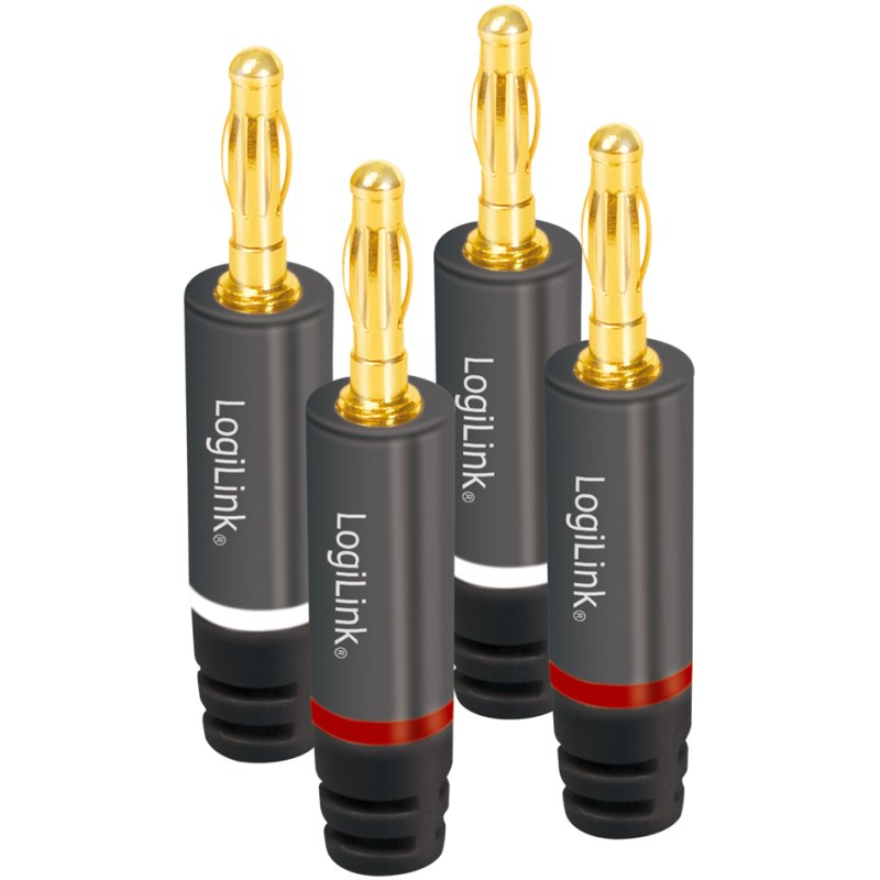 LogiLink connecteurs banane set, 4 pièces, connecteurs dorés, 2 paires