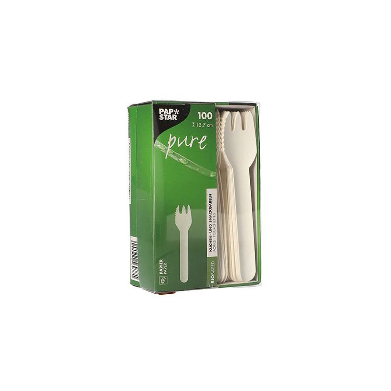 PAPSTAR papieren taartvorken pure, wit, 127 mm, 100 stuks