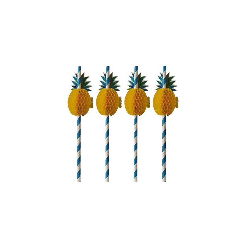 PAPSTAR papieren rietjes Pineapple, blauw/wit, 200 mm, 50 stuks