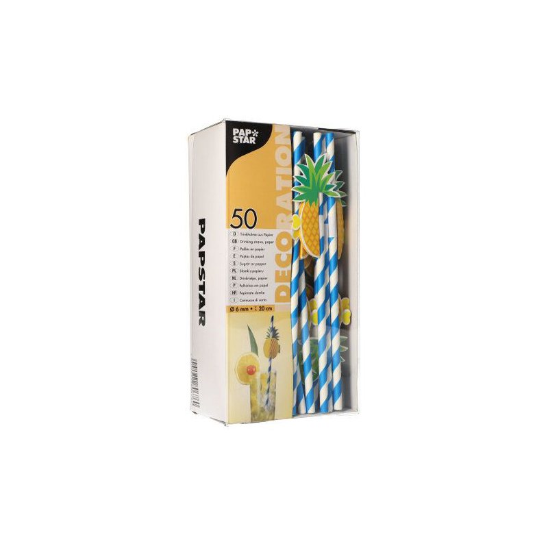 PAPSTAR papieren rietjes Pineapple, blauw/wit, 200 mm, 50 stuks