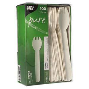 PAPSTAR papieren vork-lepel combinatie wit 160mm