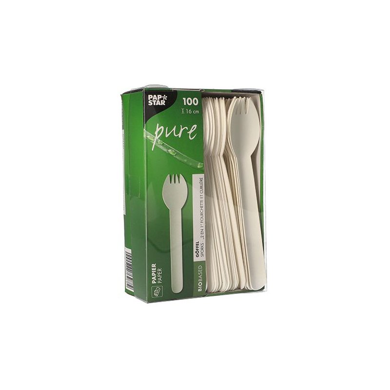 PAPSTAR papieren vork-lepel combinatie, wit, 160 mm, 100 stuks