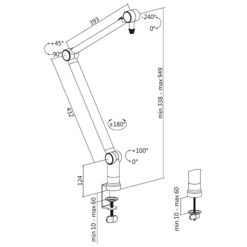 LogiLink Bras de microphone professionnel, noir, bras à ciseaux 825 mm, 1 kg
