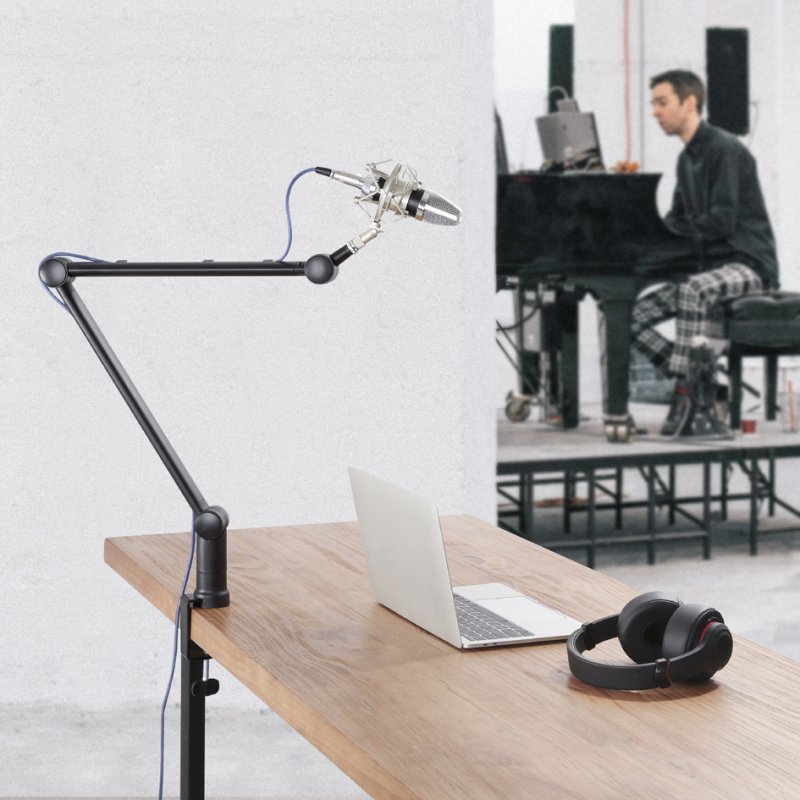 LogiLink Bras de microphone professionnel, noir, bras à ciseaux 825 mm, 1 kg