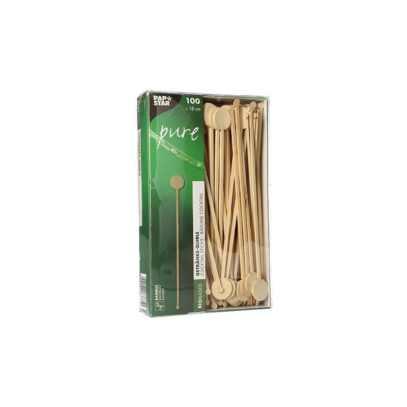 PAPSTAR mélangeurs à boisson bambou, biodégradable, 18 cm, 100 pièces