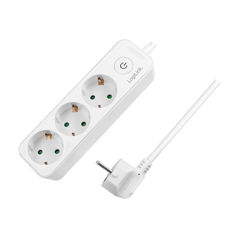 LogiLink 3-way power strip with switch, white, 1.5 m