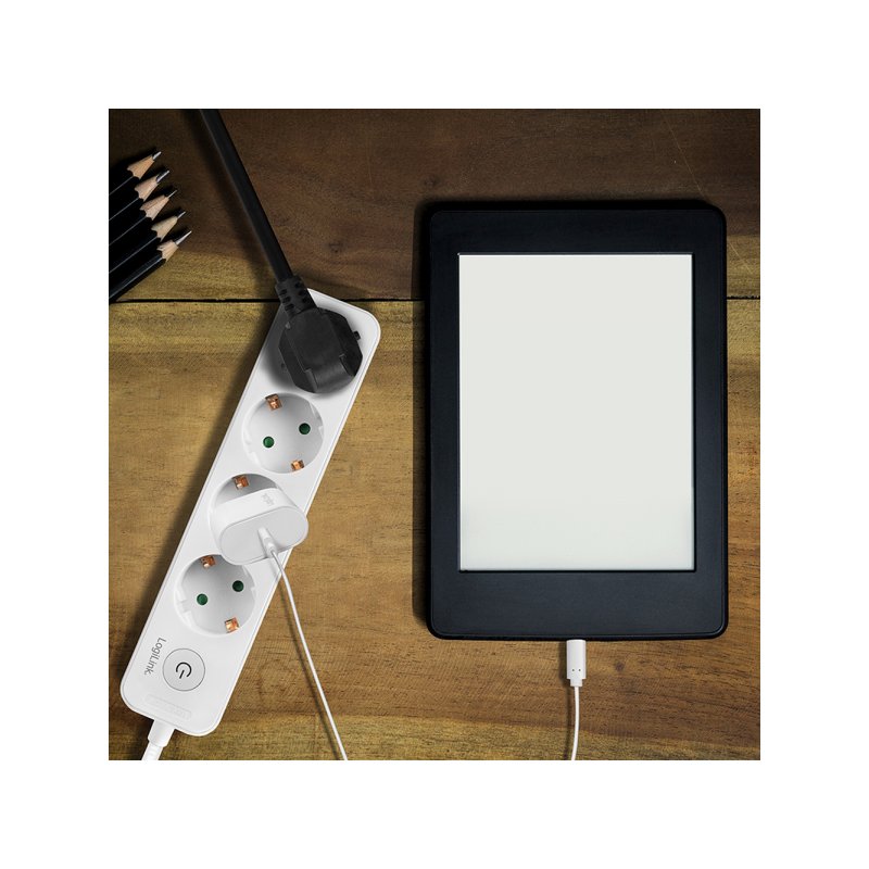 LogiLink 4-way power strip, with switch, white, 1.5 m