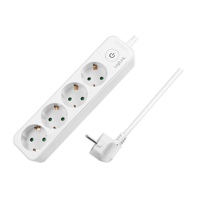 LogiLink 4-way power strip, with switch, white, 1.5 m