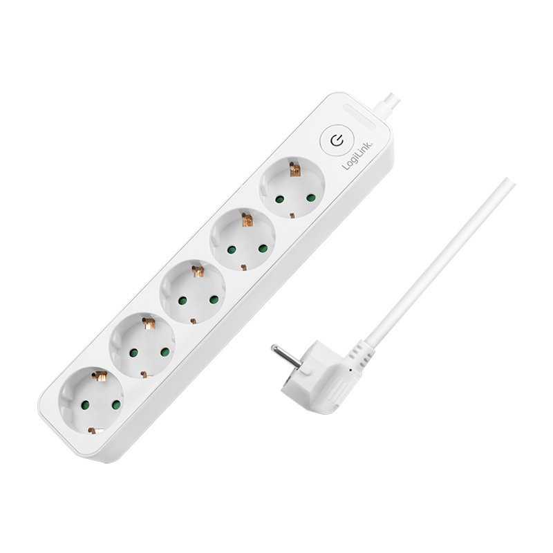 LogiLink 5-way power strip, white, with switch, 1.5 m