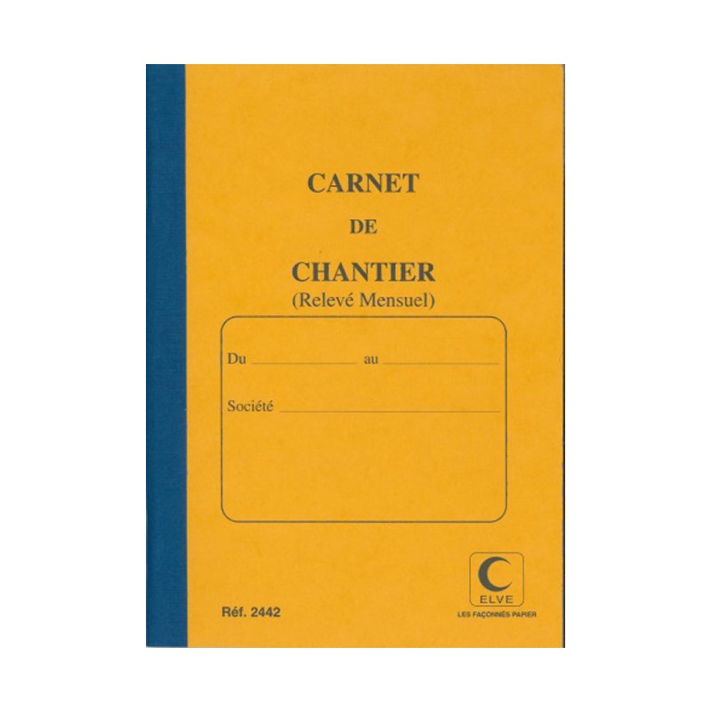 ELVE carnet de chantier, registre mensuel, 190×130 mm, 80 pages
