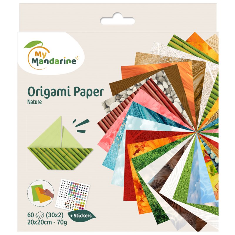 My Mandarine origami-vouwblaadjes Papier Natuur, 200×200 mm, kleuren gesorteerd, 60 vel