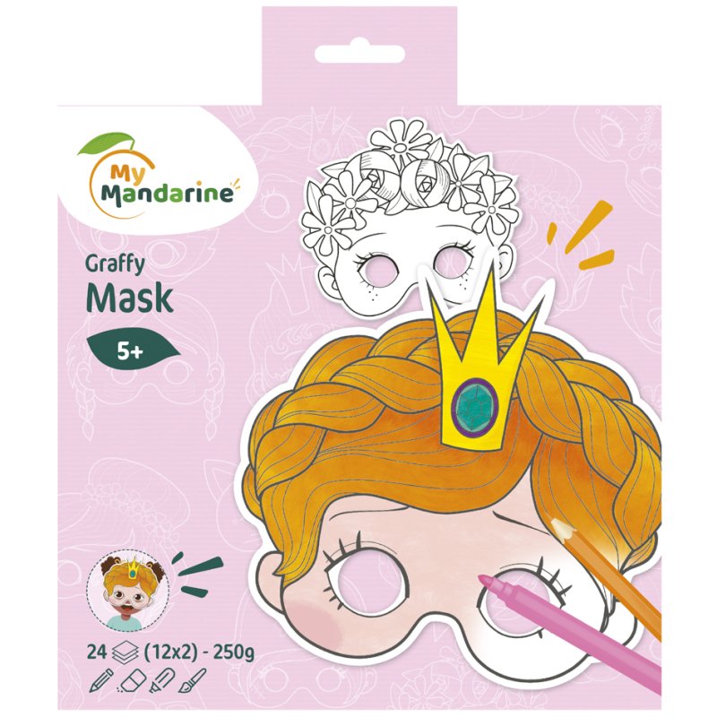 My Mandarine meisjesmasker kleurboek, voorgestanst, 24 vel, 24 motieven