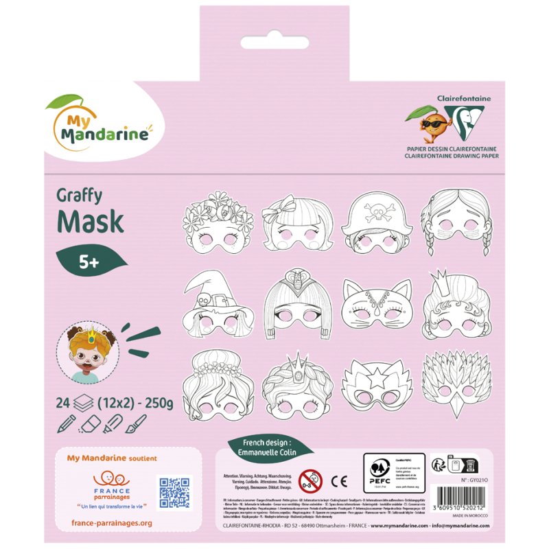 My Mandarine meisjesmasker kleurboek, voorgestanst, 24 vel, 24 motieven