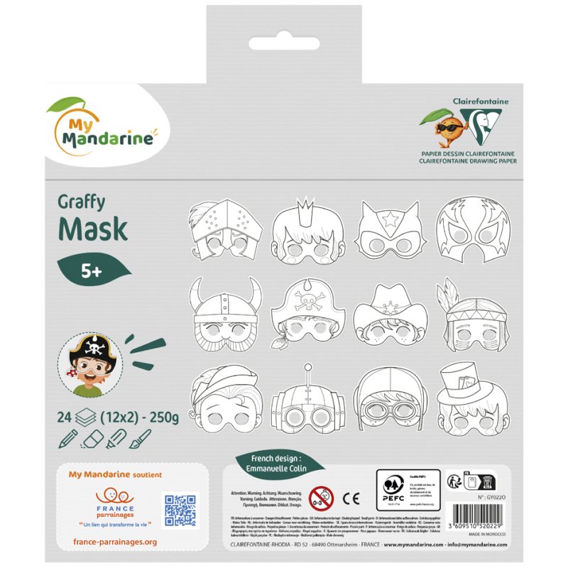 My Mandarine kleurboek maskers Boy, voorgestanst, 24 vel, 200×255 mm