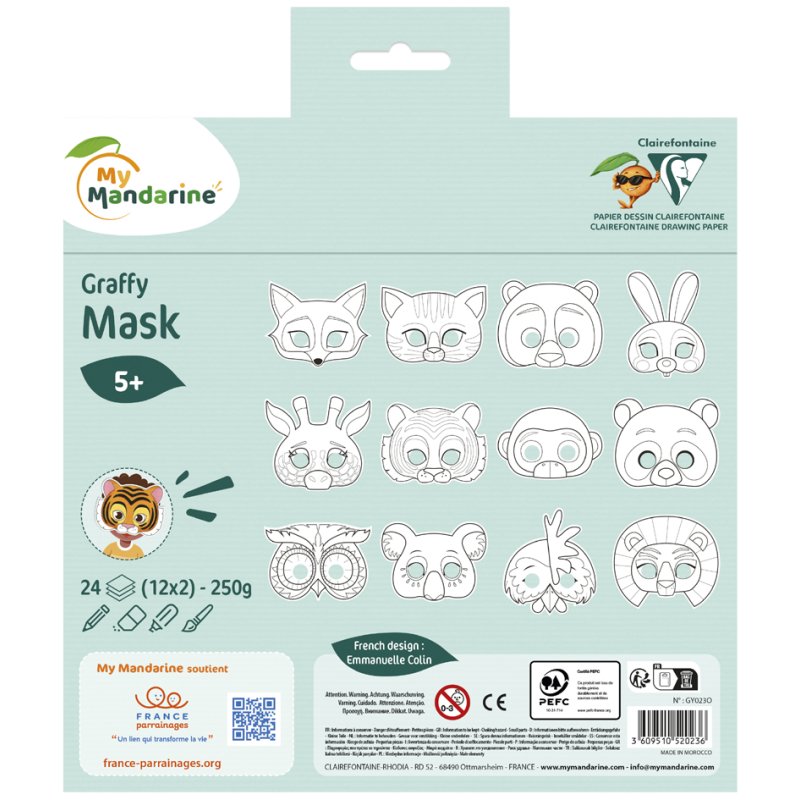 My Mandarine kleurboek maskers Dieren, voorgestanst, 24 maskers, 250 g/m²