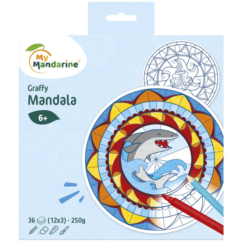 My Mandarine kleurboek Graffy Pop Mandala, jongen, voorgestanste mandala's, 36 vel