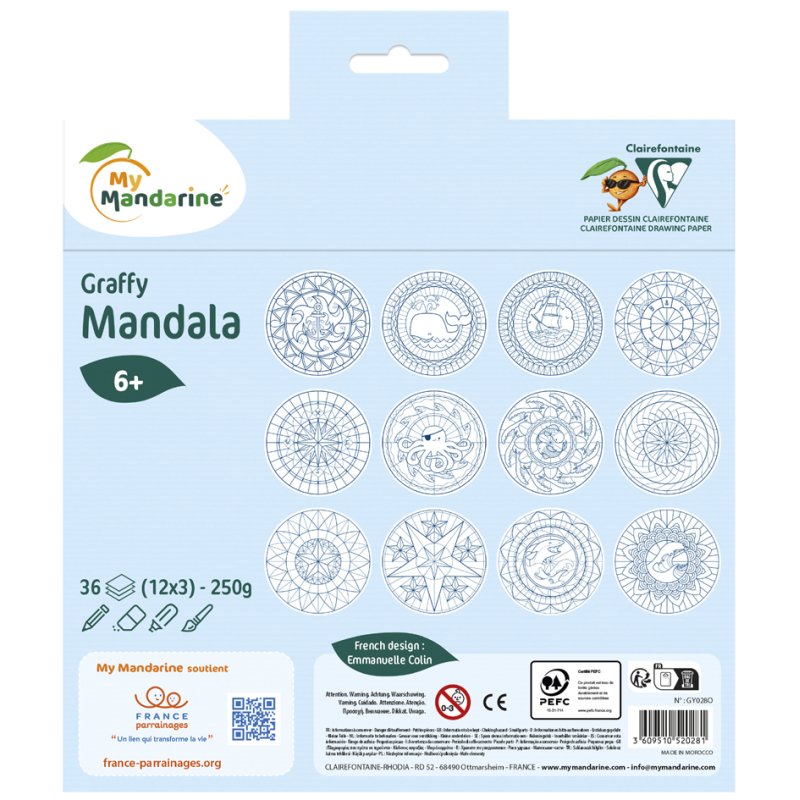 My Mandarine kleurboek Graffy Pop Mandala, jongen, voorgestanste mandala's, 36 vel