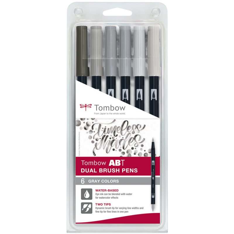 TOMBOW Dual Brush Pen stiften, grijstinten, 6 stuks