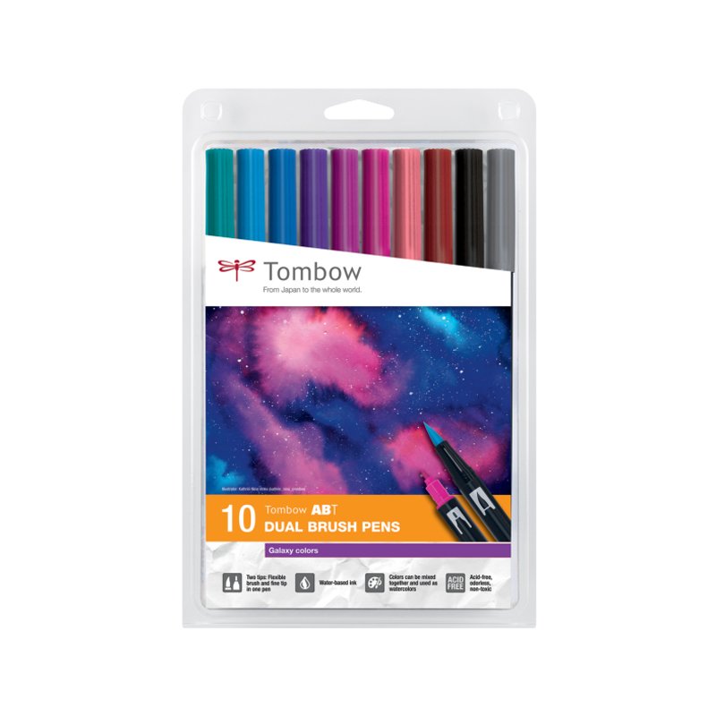 TOMBOW Dual Brush Pen stiften set Galaxy, dubbele punt, 10 stuks