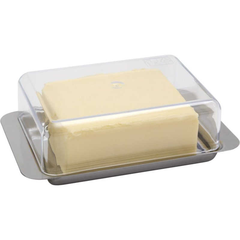 APS beurrier acier inoxydable, couvercle en plastique transparent, 160×95×55 mm