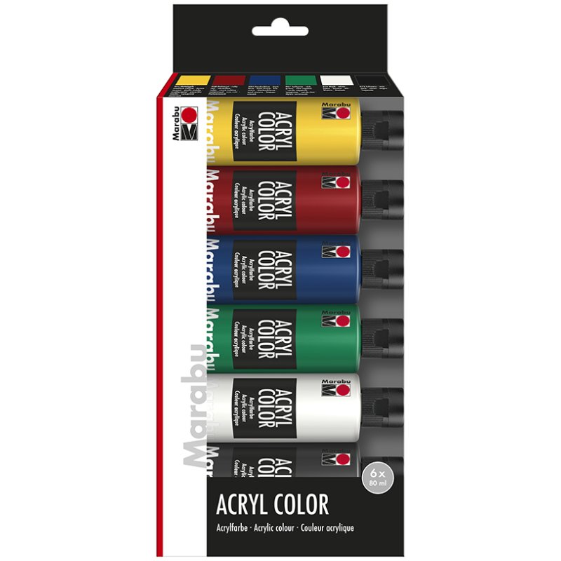 Marabu acrylverf AcrylColor, starterset, 6 × 80 ml, 6 kleuren