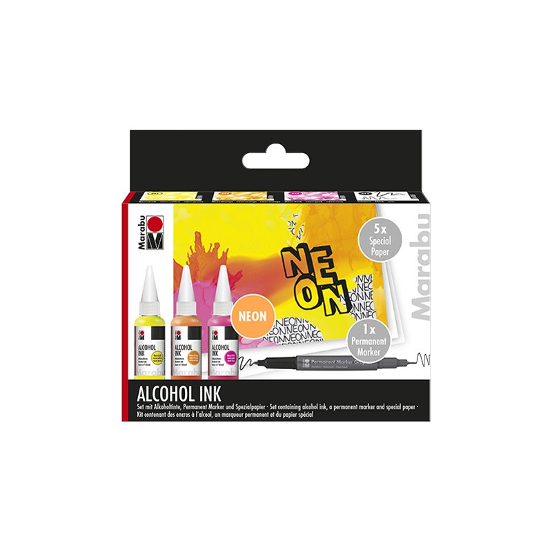 Marabu permanente alcohol inkt set NEON, neongeel/neonorange/neonroze, 3×20 ml