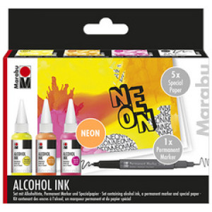 Marabu permanente alcohol inkt set NEON, neongeel/neonorange/neonroze, 3×20 ml