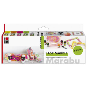 Marabu marmerverf Easy Marble, neon set, 5 × 15 ml, met zwarte marker
