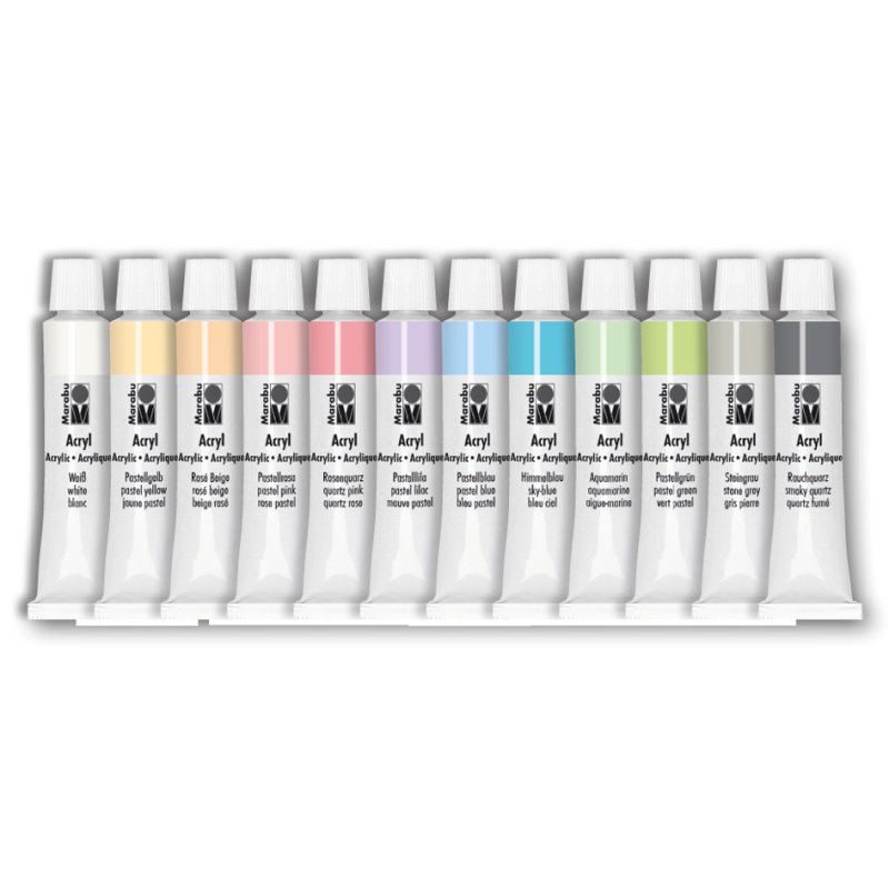 Marabu acrylverf set Pastell, 12 kleuren, 12 x 12 ml
