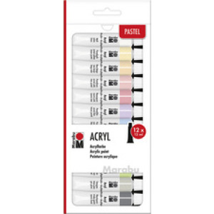 Marabu acrylverf set Pastell, 12 kleuren, 12 x 12 ml