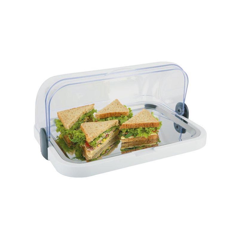 APS buffetvitrine, transparante rolltopkap, 440×320×205 mm