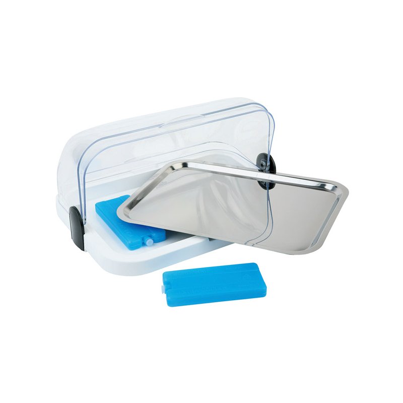 APS buffetvitrine, transparante rolltopkap, 440×320×205 mm