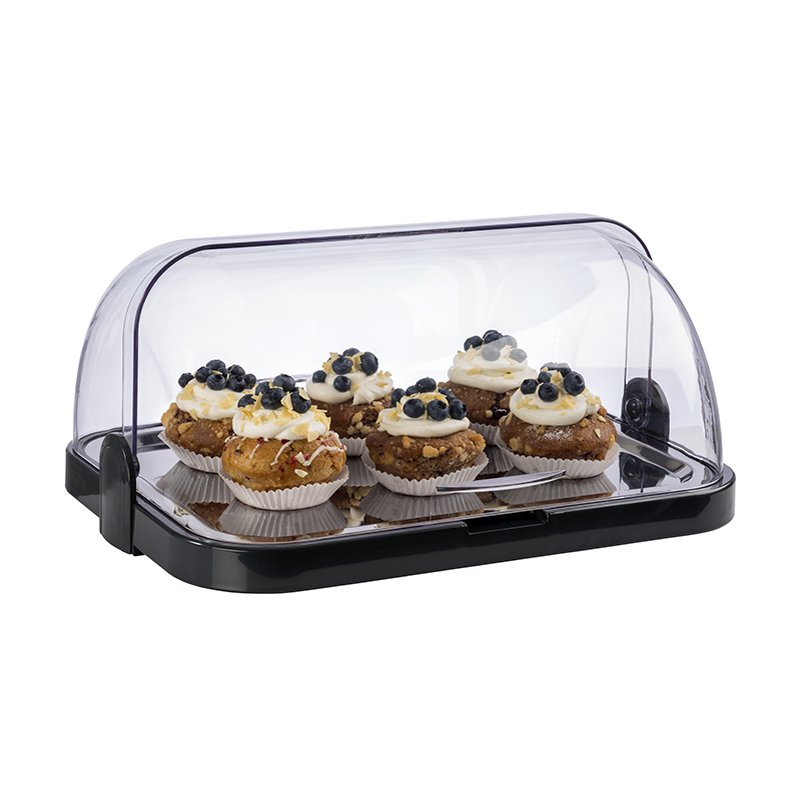 APS buffetvitrine, transparante rolltopkap, 440×320×205 mm