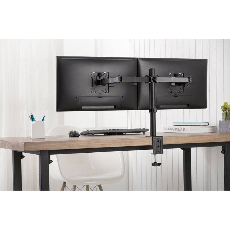 DIGITUS universele dual monitorbeugel, klembevestiging, 15-32 inch, mat zwart